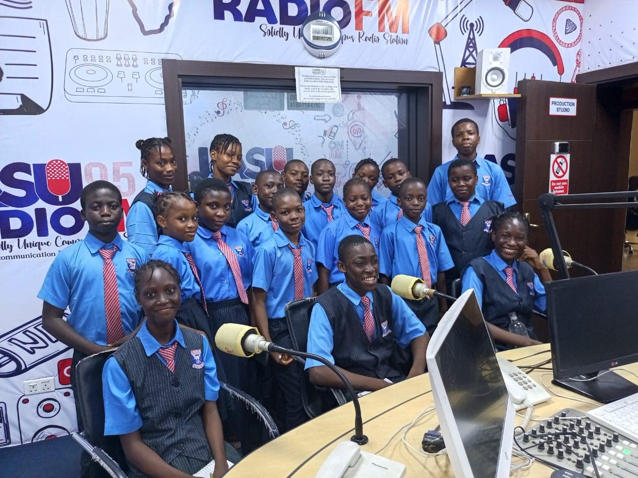 Veeky and Veeky students at a radio station